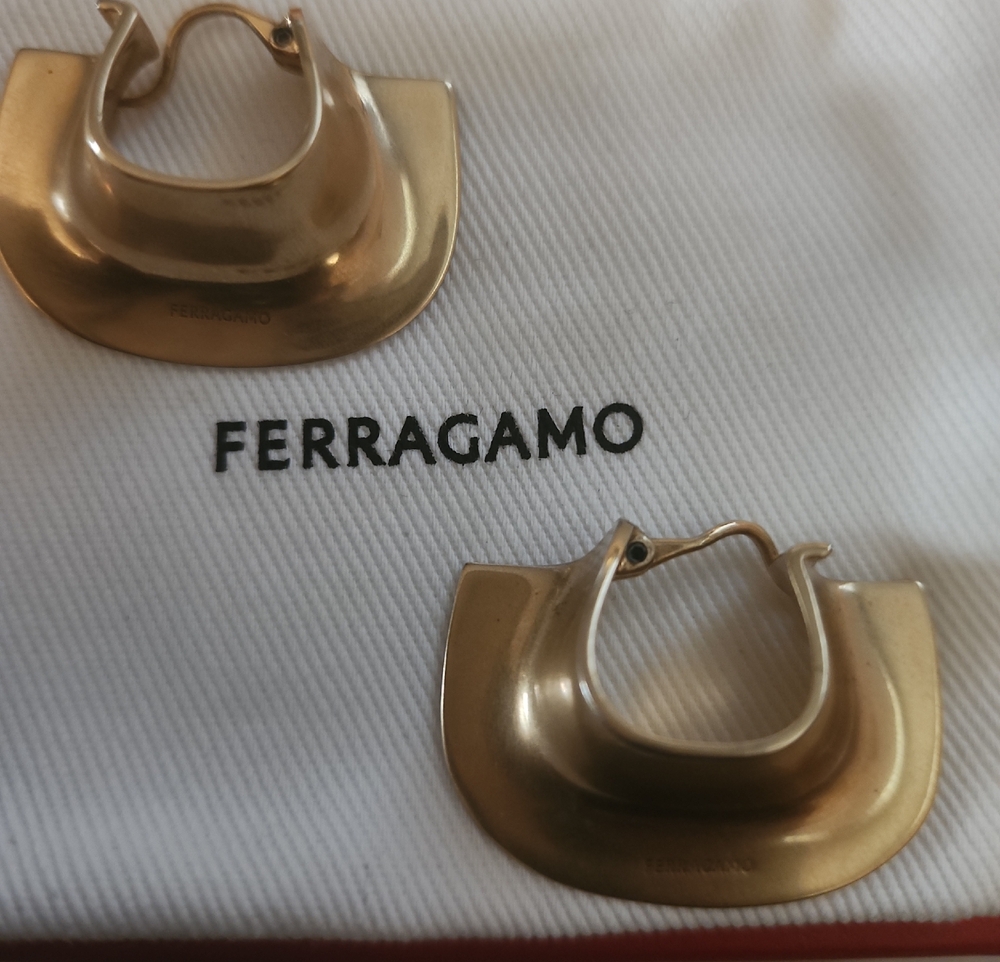 Salvatore Ferragamo Gold Sculpture Hoop Earrings